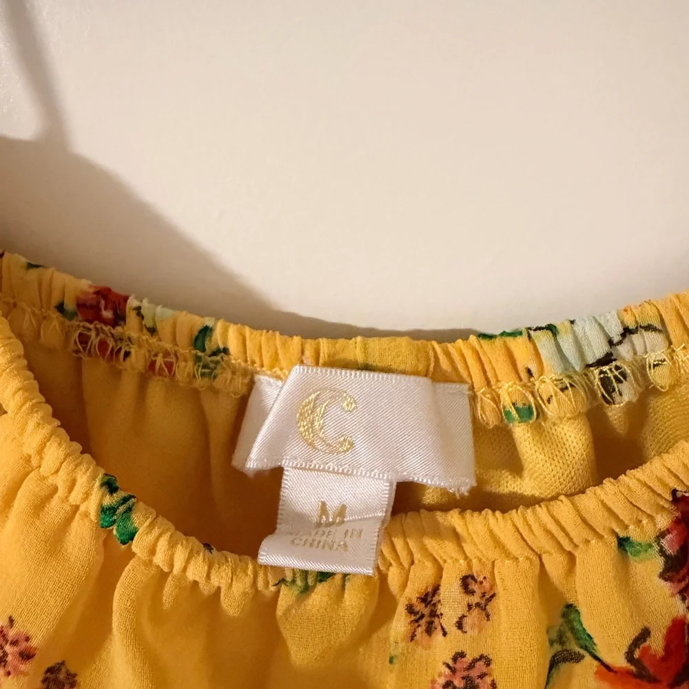 Yellow Floral Off Shoulder Dress Spaghetti Straps Size M - Picture 5 of 9